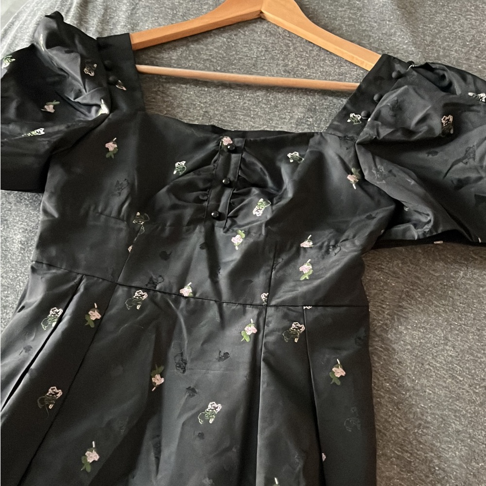 Black delicate embroidered floral dress